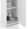 A white cabinet with shelves, containing towels, soap dispensers, and a small bowl. Náhled obrázku produktu