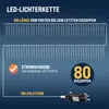 Diagram showing the features and specifications of an LED icicle light string. Produktbild-Vorschau