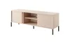 A minimalist, light beige TV stand with black legs, set against a white background. Produktbild-Vorschau