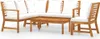 A wooden garden lounge set with white cushions and a coffee table, displayed on a white background. Produktbild-Vorschau