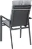 A rear view of a grey outdoor chair with a light grey cushion. Produktbild-Vorschau