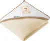 A folded baby hooded towel with a teddy bear embroidery. Náhľad obrázku produktu