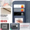 A collage of images showing a phone case with card slots, RFID blocking feature, and a transparent window for photos. Anteprima dell’immagine prodotto