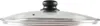 A close-up studio shot of a glass pot lid with a stainless steel rim and a black handle. Podgląd zdjęcia produktu