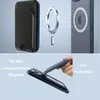 A collage showing a leather Mag-Safe wallet, a magnetic ring, and an iPhone with the Apple logo, along with a close-up of a hand holding the wallet in an open position. Produktbild-Vorschau