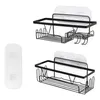 Two black wire shower caddies are displayed on a white background, along with a white adhesive strip. Produktbild-Vorschau