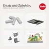 A collage of images showing accessories for a Hailo product, including trash bags, a bin insert, mounting hardware, and a graphic representing organic waste. Produktbild-Vorschau
