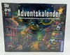 The image shows the front packaging of a board game or advent calendar, featuring a toy store scene at night with a dinosaur and various toys. Produktbild-Vorschau