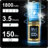A close-up marketing image of a gold and blue electric shaver, displaying battery life and usage time information. Náhled obrázku produktu