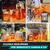 A collage of four images showing electric heaters being used in different work environments, with text overlay at the bottom. Produktbild-Vorschau