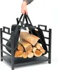 A hand holding a firewood carrier filled with logs, placed inside a metal firewood rack. Náhľad obrázku produktu
