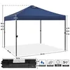 A blue pop-up canopy tent is shown from the front with dimensions indicated. Produktbild-Vorschau