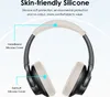 Close-up view of headphones with callouts highlighting silicone covers. Náhľad obrázku produktu