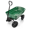 A green garden cart with black wheels and handle, shown on a white background. Podgląd zdjęcia produktu