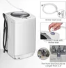 A collage showing a mini washing machine, water inlet hose, and faucet connection. Produktbild-Vorschau