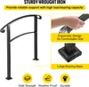 A black wrought iron handrail for stairs is shown with close-up images highlighting its features and construction. Podgląd zdjęcia produktu