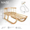 A wooden sled with dimensions and specifications indicated by text and lines. Produktbild-Vorschau