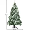 A full shot of a flocked artificial Christmas tree on a white background, with dimensions indicated. Produktbild-Vorschau