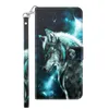 A wallet-style phone case with a wolf design and a wrist strap, shown against a white background. Produktbild-Vorschau