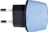 A close-up side view of a light blue and black electrical plug adapter against a white background. Produktbild-Vorschau