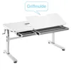 A white adjustable children's desk with drawers and a tilting top. Produktbild-Vorschau