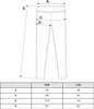 A diagram showing measurements for leggings with a table of sizes. Produktbild-Vorschau