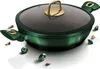 A green frying pan with a glass lid and gold accents, surrounded by decorative emeralds and gold nuggets. Anteprima dell’immagine prodotto