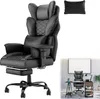 A black ergonomic office chair with a footrest is shown against a white background. A smaller black pillow is also visible. Voir les images du produit