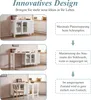 A collage of three images showing a white sideboard/table in different configurations, with accompanying German text describing its features. Anteprima dell’immagine prodotto