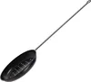 A black roasting pan with a long handle and perforations on a white background. Produktbild-Vorschau