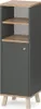 A tall, narrow cabinet with a door and open shelves, standing on four angled legs. Náhled obrázku produktu
