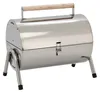 A stainless steel charcoal grill with a wooden handle and legs, shown against a white background. Náhled obrázku produktu