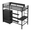 A black metal bunk bed with a desk and storage. Náhled obrázku produktu