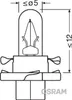 A technical drawing of a small light bulb with dimensions indicated. Produktbild-Vorschau