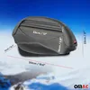 A black ski/snowboard carrier with dimensions indicated by text overlays, set against a blurred background of snow-capped mountains and a blue sky. Produktbild-Vorschau