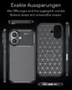A collage of product images showcasing a phone case with different angles and textures, accompanied by descriptive text in German. Produktbild-Vorschau