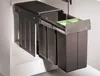 A pull-out kitchen waste bin system with two compartments, shown partially extended from a cabinet. Produktbild-Vorschau