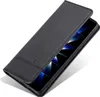 A black leather flip case for a smartphone, shown open. Produktbild-Vorschau