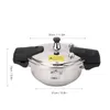 A stainless steel pressure cooker is shown from a side-angle with dimensions indicated by lines and text. Anteprima dell’immagine prodotto