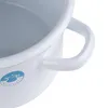 Close-up of the handle and a logo on a white pot. Podgląd zdjęcia produktu
