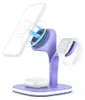 A purple 5-in-1 wireless charging station with a phone, smartwatch, and earbuds charging. Podgląd zdjęcia produktu