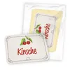 Two labels with cherries and the word "Kirsche" (German for cherry) are shown, one in the foreground and one behind it, partially obscured by a clear plastic bag. Produktbild-Vorschau