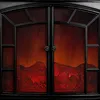 A close-up view of an electric fireplace with glowing embers and flames behind a decorative metal screen. Anteprima dell’immagine prodotto