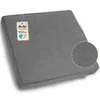 A gray cushion with a tag and a close-up of water droplets on its surface. Produktbild-Vorschau