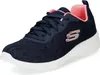 A single navy blue Skechers sneaker with pink accents and a white sole, shown from a side-angle on a white background. Produktbild-Vorschau
