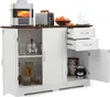 A white sideboard cabinet with a brown countertop, filled with kitchen items. Produktbild-Vorschau