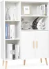 A white sideboard with two doors and five shelves, decorated with various items. Produktbild-Vorschau