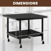 A diagram showing the dimensions of a black rolling printer stand. Produktbild-Vorschau