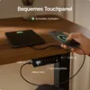 A person is using a smartphone and a tablet on a wooden desk, with a control panel for a height-adjustable desk visible. Produktbild-Vorschau