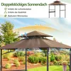 A gazebo in a garden setting, with diagrams illustrating airflow and sun rays. Produktbild-Vorschau
